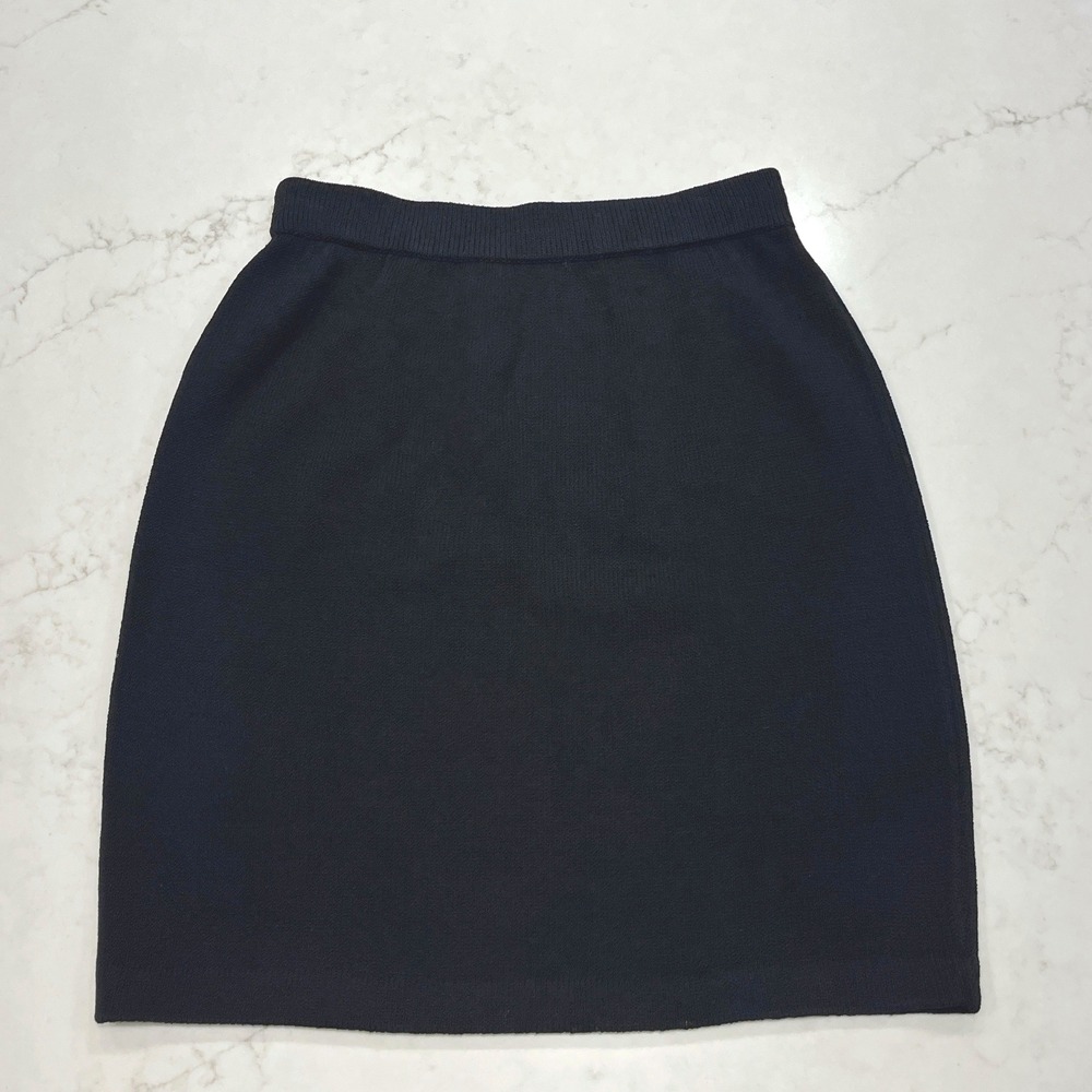 St John Basics Knit Skirt Womens 2 Black Wool Rayon Santana Knit Elastic Waist